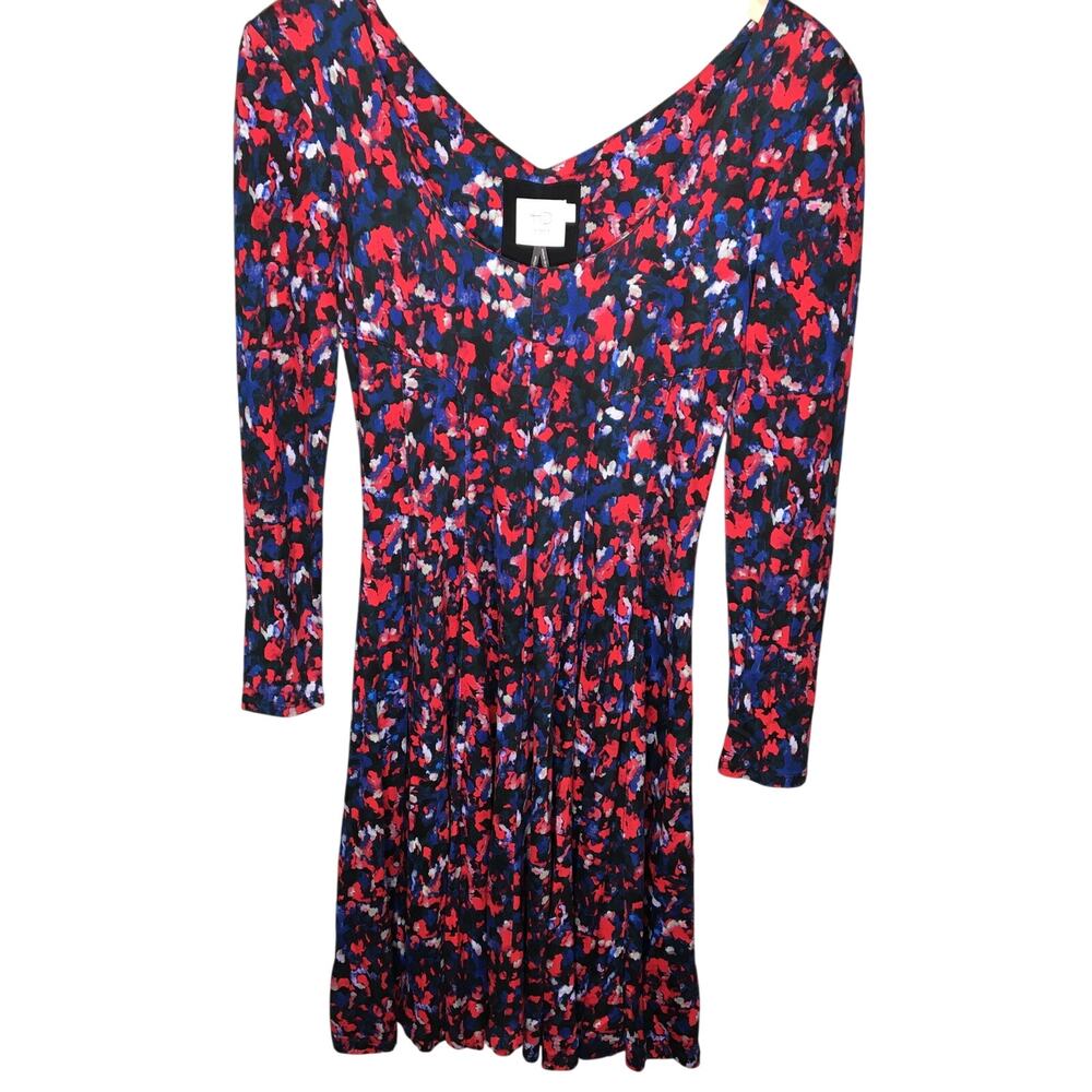 Anthropologie HD in Paris Saraid Size XS Dress Knit Fit Flare Red Blue Floral